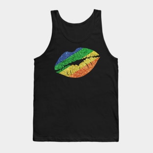 Bright Rainbow Ombre Faux Glitter Lips Tank Top